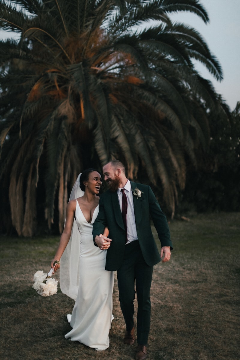 Bride and groom portrait at golden hour